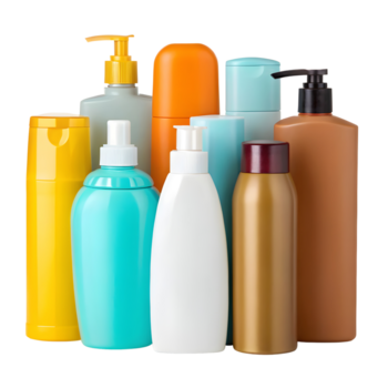 Assortment of bottles containing personal care lotions